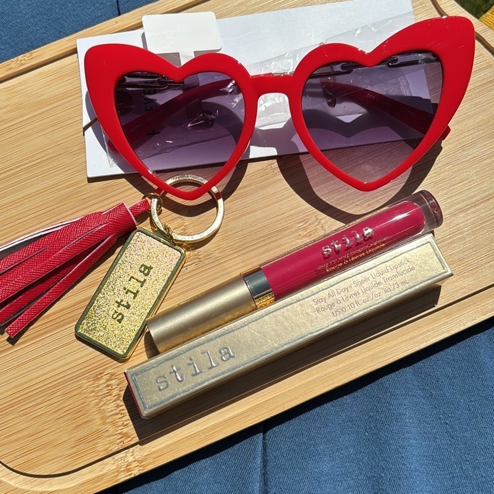 Brand New Stila Stay All Day Sheer Liquid Lipstick Red Heart Shaped Sunglasses